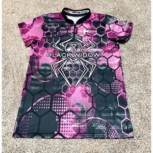Hammer Black Widow Women's Bowling Jersey Shirt Pink Black Geometric Spider XL